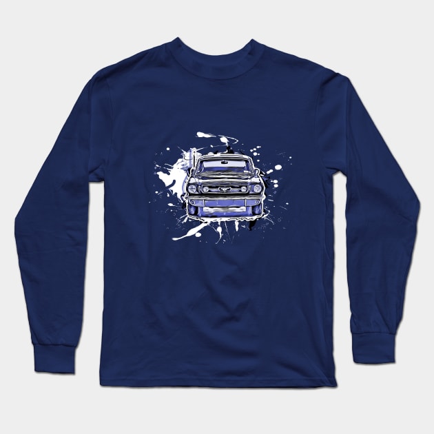 Mustang cartoon Blue Long Sleeve T-Shirt by AaaahEeeekStudio